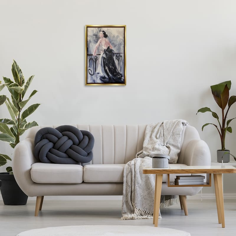 Stupell Elegant Woman Against Railing Framed Floater Canvas Wall Art Design By Lucille Lee