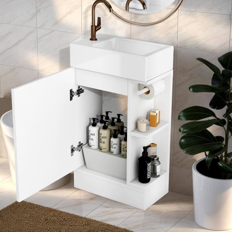 18.6" Bathroom Vanity with Sink,with Two-tier Shelf,Left or Right Orientation