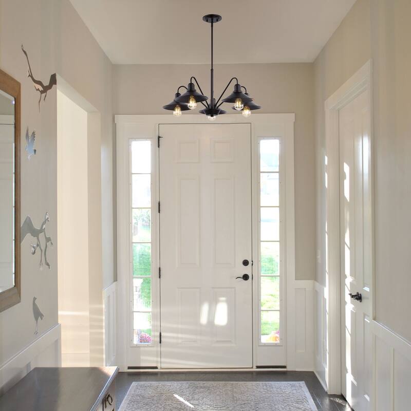 Cole 27" 5-Light Metal Farmhouse Industrial LED Chandelier, Oil Rubbed Bronze by JONATHAN Y