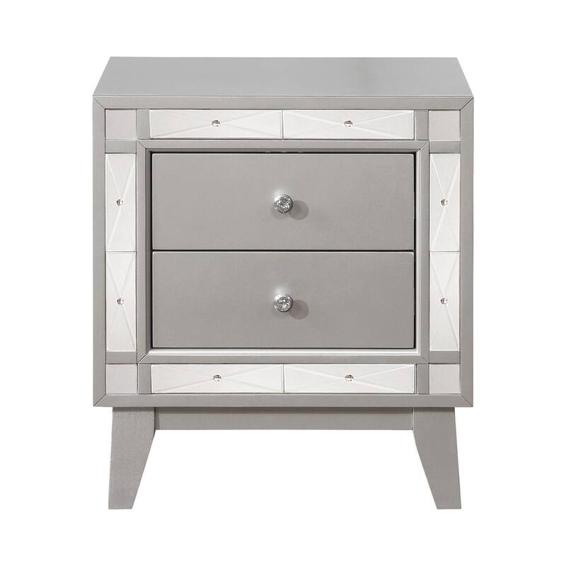 Wooden Nightstand with 2 Drawers, Mercury Silver