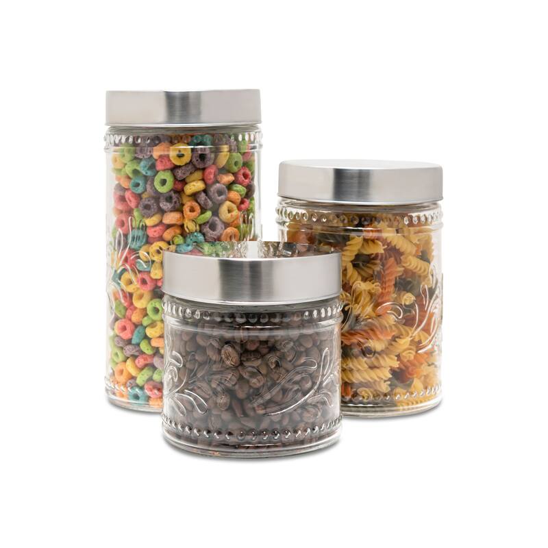 Fleur de Round 3pc Canister Set - 59oz, 44oz, 30oz 8.66" 6.61"