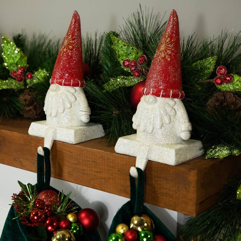 Glittered Gnome Christmas Stocking Holders - 8.25" - Set of 2