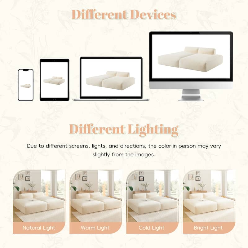 Modular 72-Inch Fully Compressed Sofa Bed with Frameless Design for Living Room, No Assembly Required