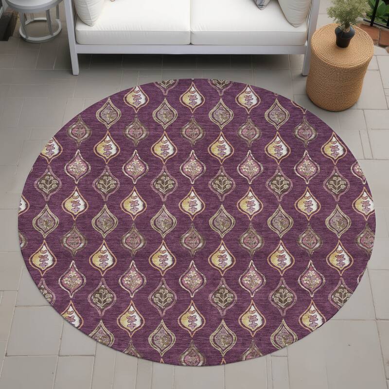Machine Washable Indoor/ Outdoor Casual Greenwood Chantille Rug - Eggplant - 8' x 8'