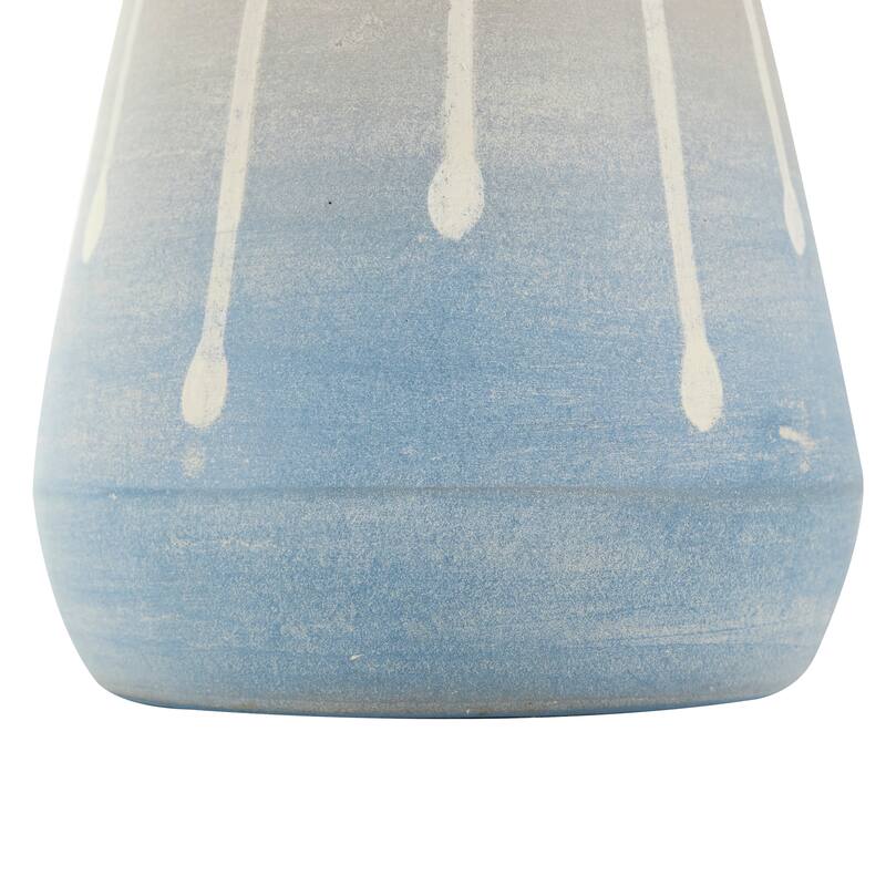 Blue Ceramic Abstract Ombre Drip Vase with Gray and White Accents