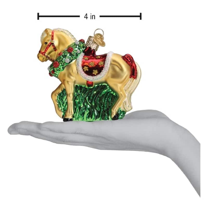 Horse with Wreath Christmas Holiday Ornament Blown Glass - Multi