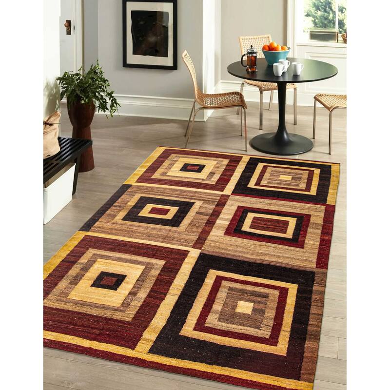 ECARPETGALLERY Flat-Weave Natural Brown Wool Tapestry Kilim - 6'4 x 9'6