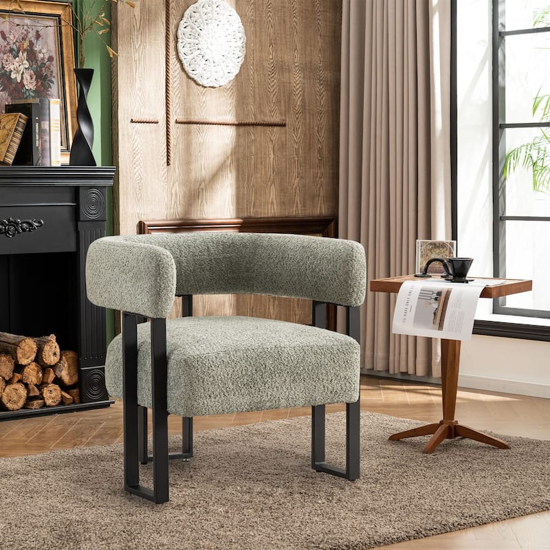 Upholstered Teddy Velvet Accent Chair, Modern Boucle Armchair - Smoke Green