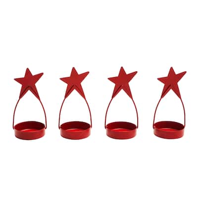 Star Tealight Holder Barn Red Set of 4 4x1.75x1.75 - N/A