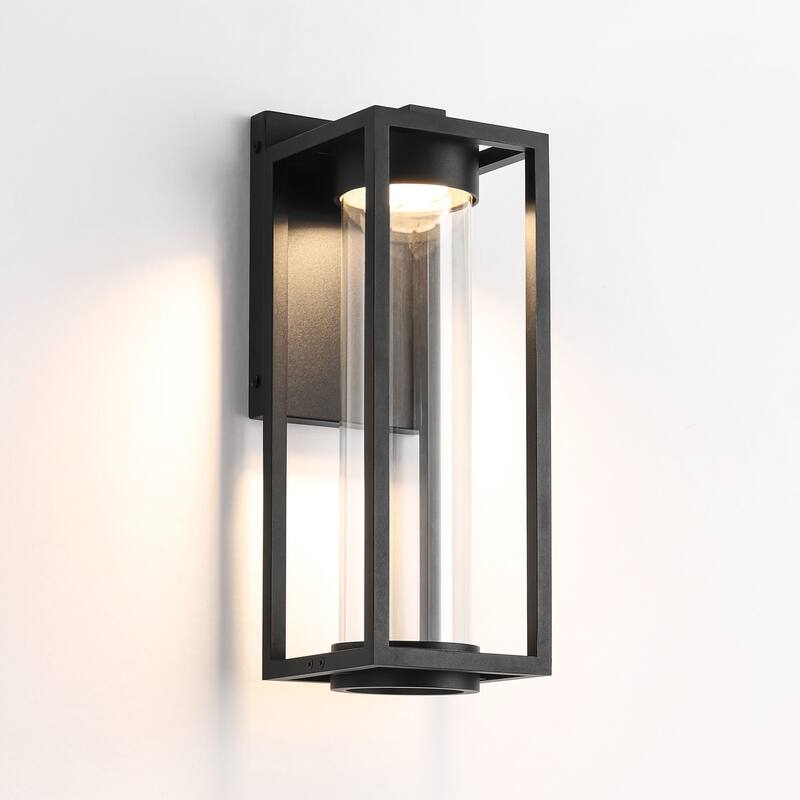 1-Light Modern Black Rectangle Aluminum Integrated LED Outdoor Wall Light with Clear Glass - 5.5 in. W x 15.9 in. H x 6.3 in. D
