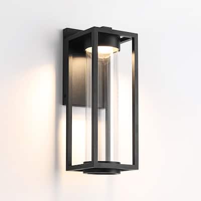 1-Light Modern Black Rectangle Aluminum Integrated LED Outdoor Wall Light with Clear Glass - 5.5 in. W x 15.9 in. H x 6.3 in. D