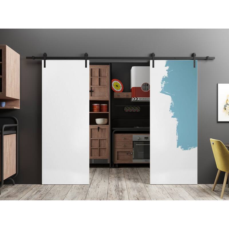 Sturdy Double Barn Door 36 x 80 inches | Planum 0010 Primed | 13FT Rail Hangers Heavy Set