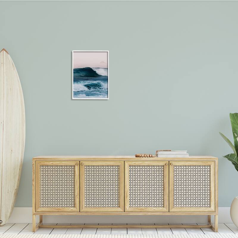 Stupell Crashing Surf Waves Ocean Beach Scene Distant Cliffs Framed Wall Art