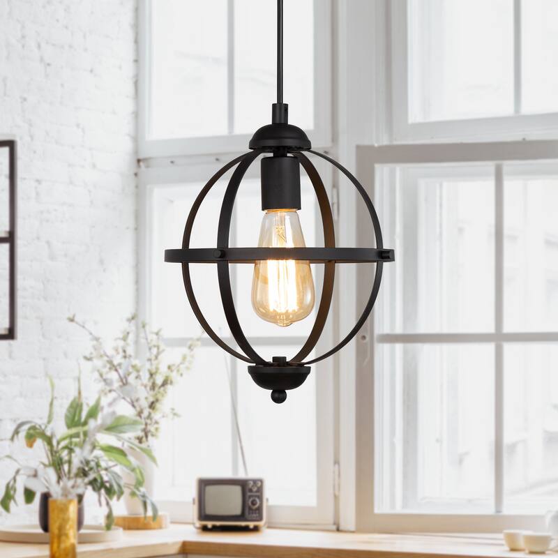 Modern Farmhouse Black 1-Light Globe Pendant Transitional Metal Island Light for Dining Room - 9.4'' L x 9.4'' W x 12.2'' H
