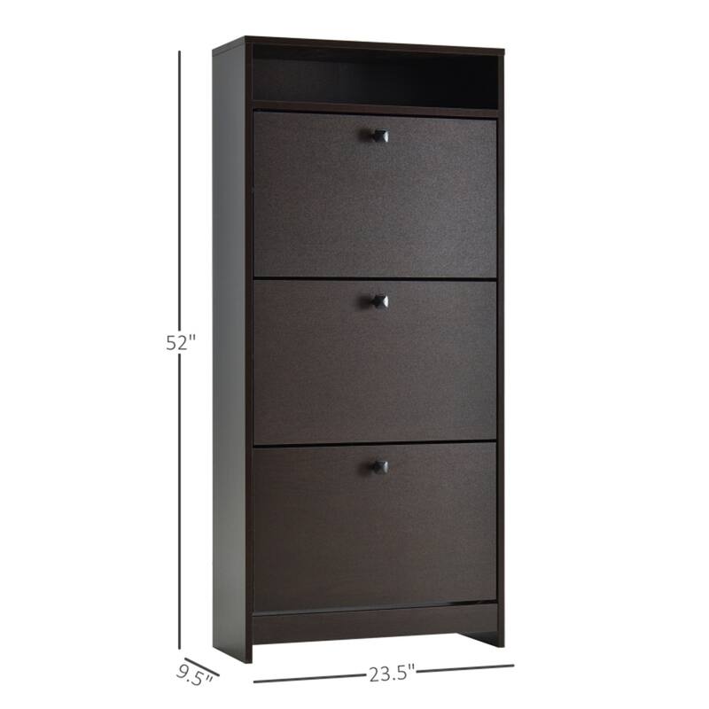 Espresso 3-Tier Shoe Cabinet with Upturning Drawers and Top Storage Shelf for Daily Use - 23.5" L x 9.5" W x 52" H