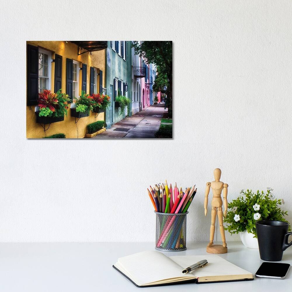 iCanvas "Rainbow Row, Row Of Colorful Historic Houses,East Bay Street, Charleston, South Carolina" by George Oze Canvas Print