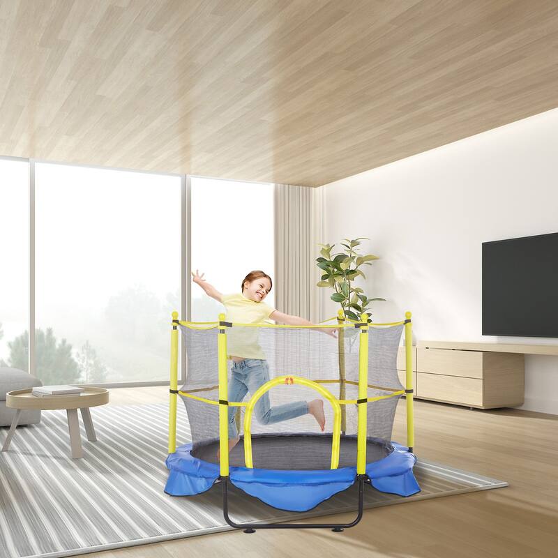 5FT Kids Trampoline with Safety Net and Basketball Hoop for Indoor Outdoor