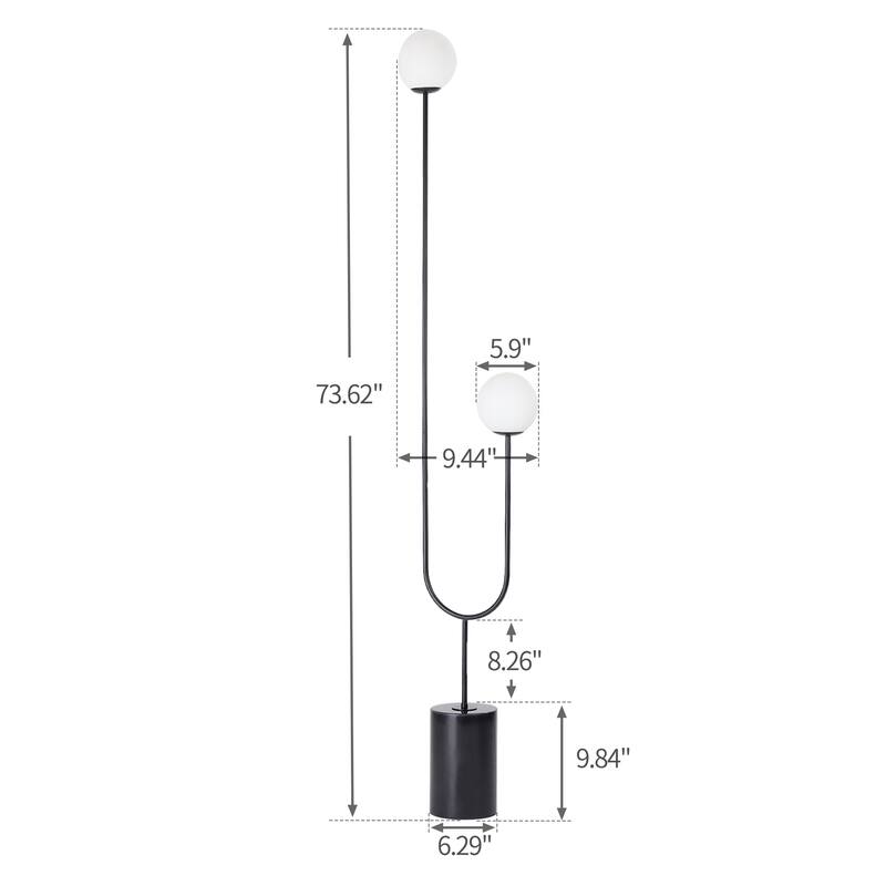 74" High Moon-Like Black Floor Lamp with White Frosted Glass Shade