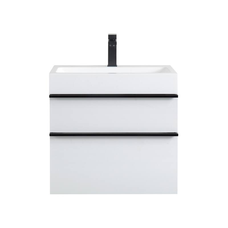 24 Inch Wall Mounted Bathroom Vanity with Integrated Acrylic Sink, 2 Soft-Close Drawers, Pre-Assembled,Modern Floating Cabinet