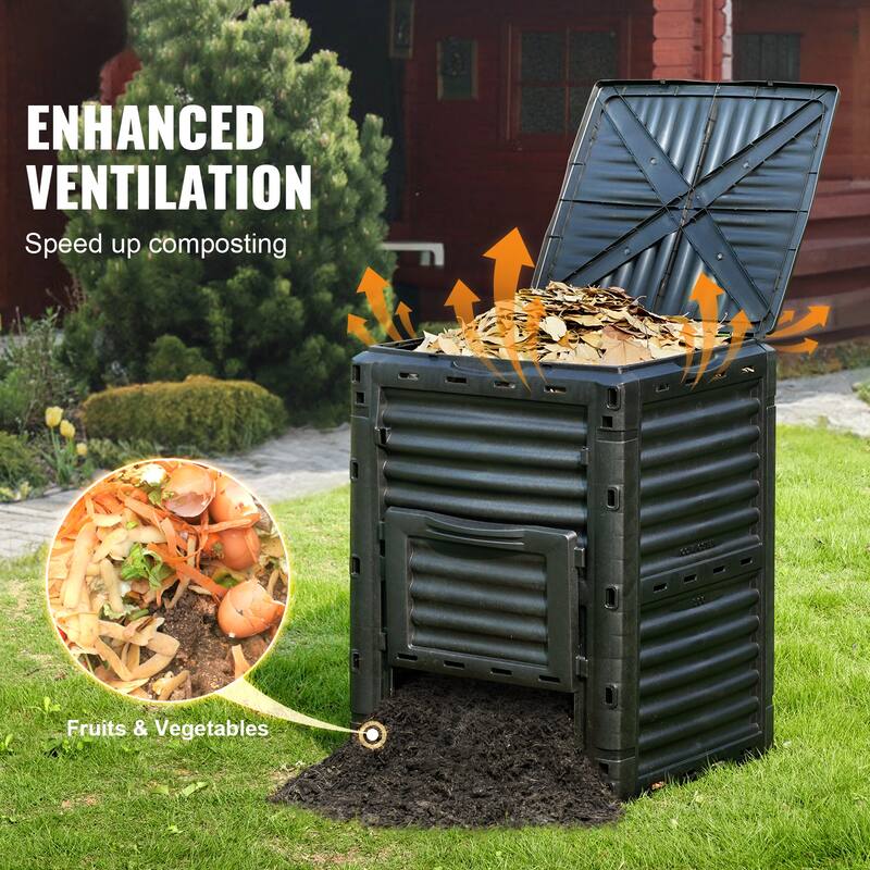 Garden Compost Bin 80 Gal, BPA Free Composter, Large Capacity Outdoor Composting Bin with Top Lid and Bottom Door - 80 Gal