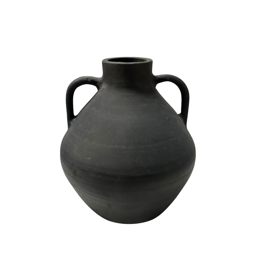 Terracotta Vase Natural Black H 13.6" & Dia 11.8" - Black