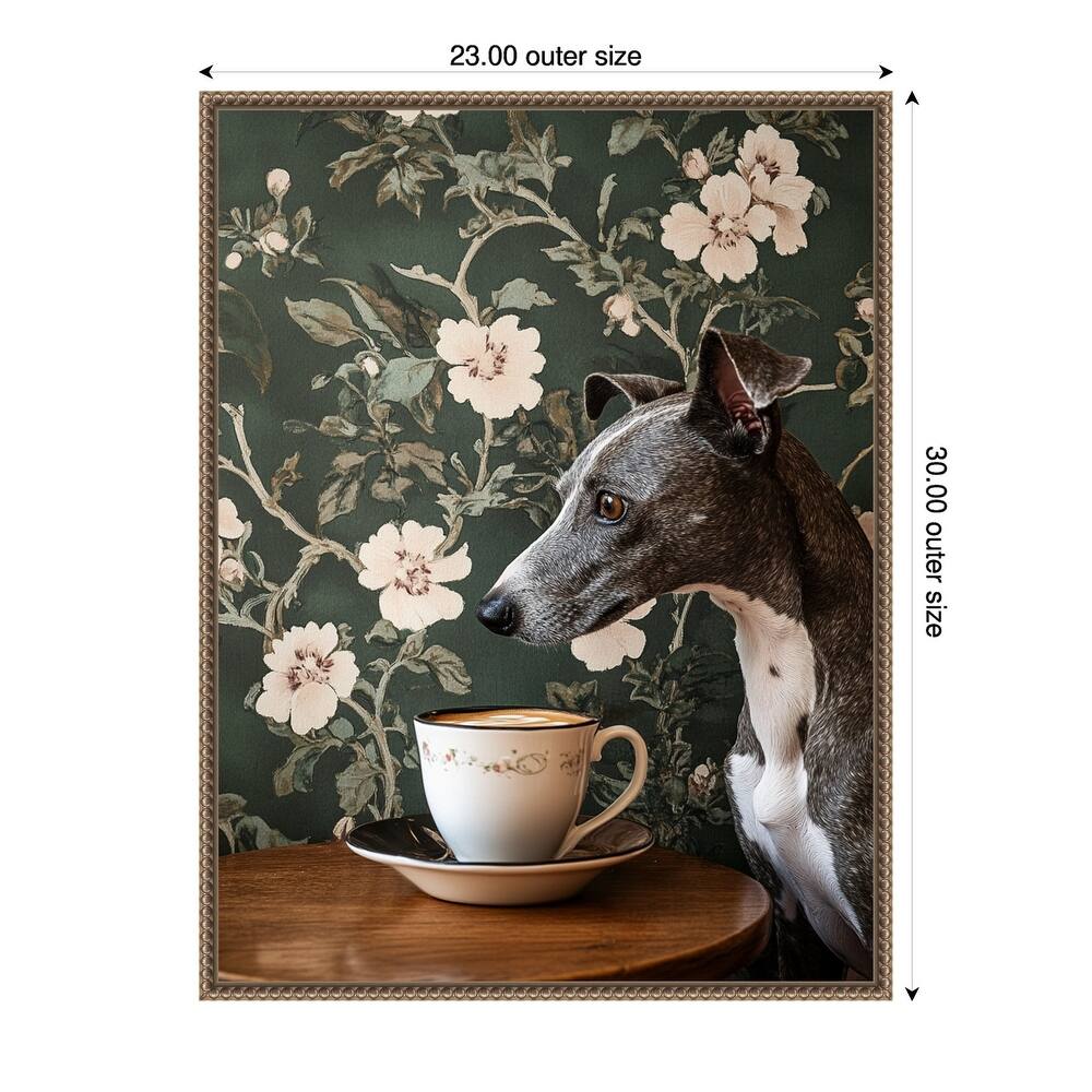 The Coffee Loving Whippet by Mowzu Framed Canvas Wall Art