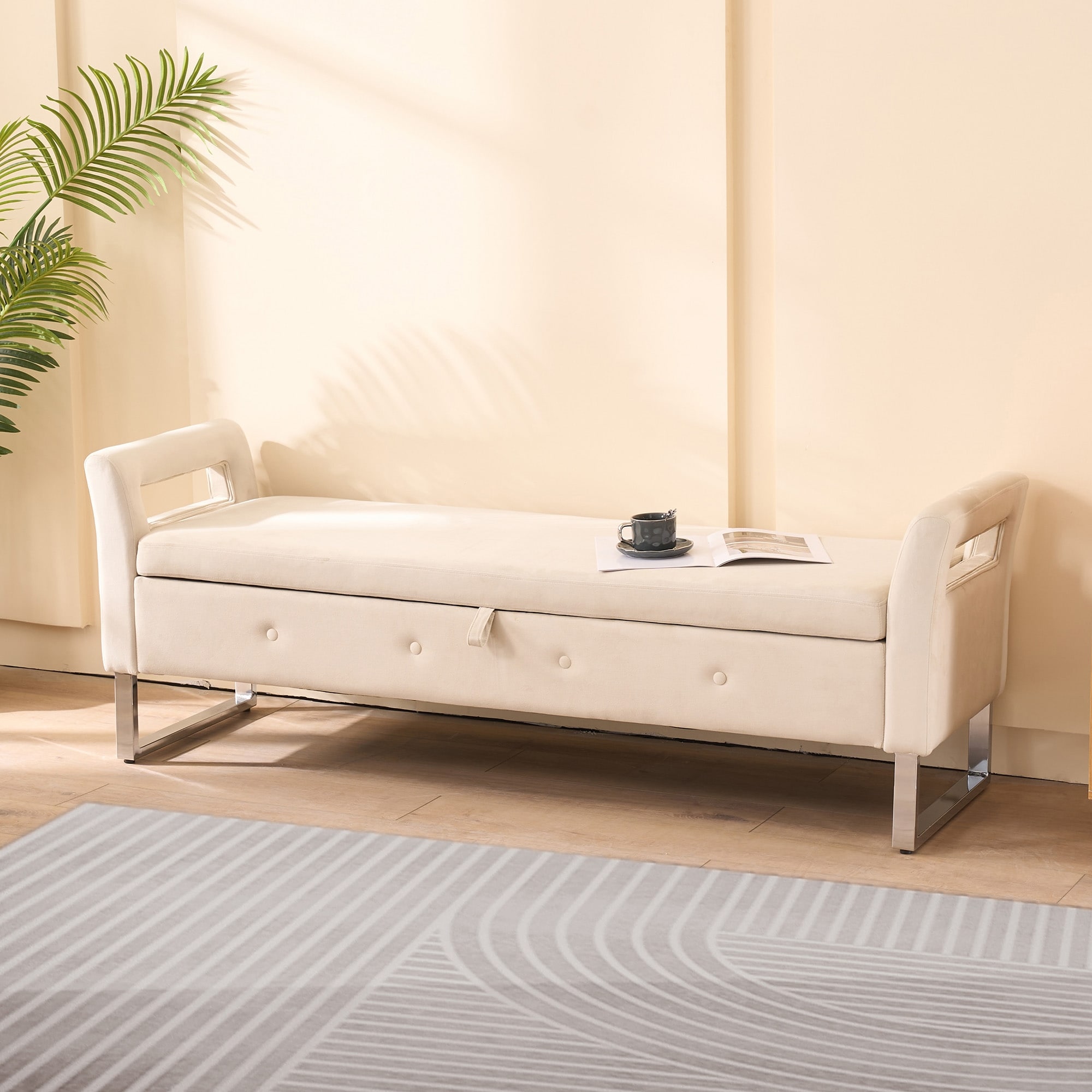 Minimalist Storage Bench End of Bed Bench with Armrests, Upholstered Bench Corridor Bench Indoor Bench
