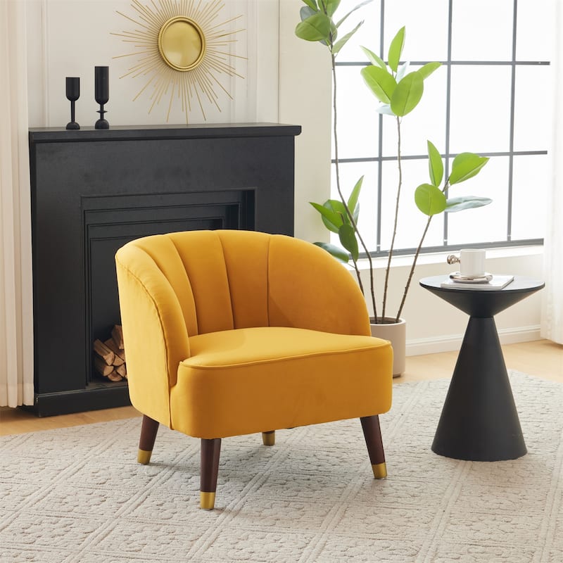 Upholstered Barrel Accent Chair with Wooden Legs