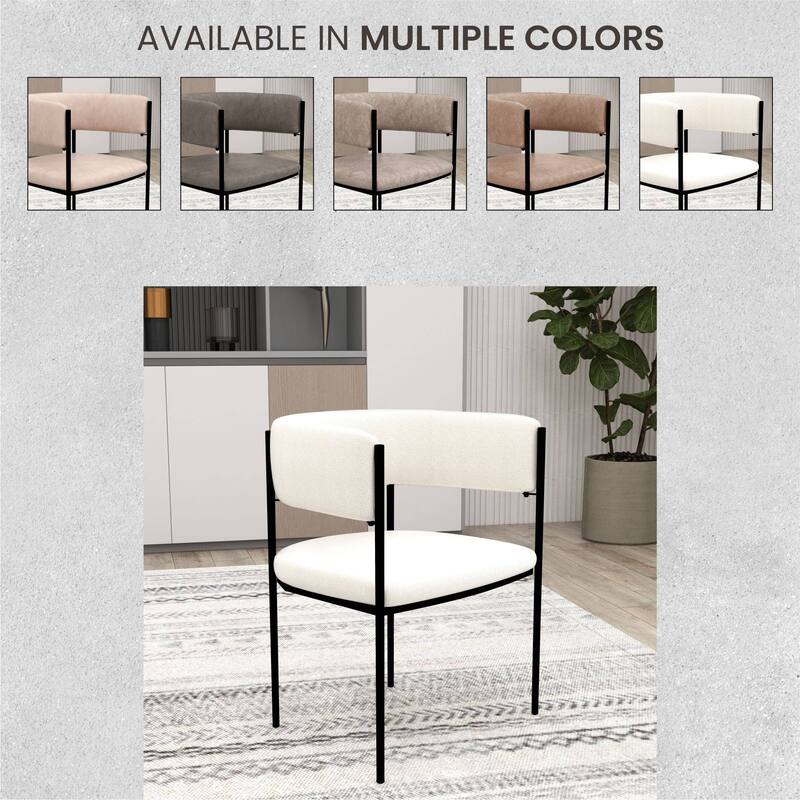 Dining Chair in Leather with Open-Back and Powder Coated Iron Legs Set of 4