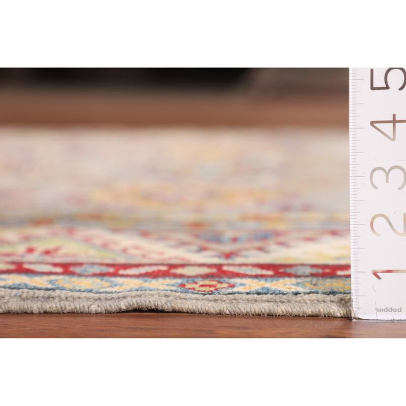 Grey Geometric Kazak Oriental Area Rug Hand-Knotted Wool Carpet - 5'1" x 6'7"