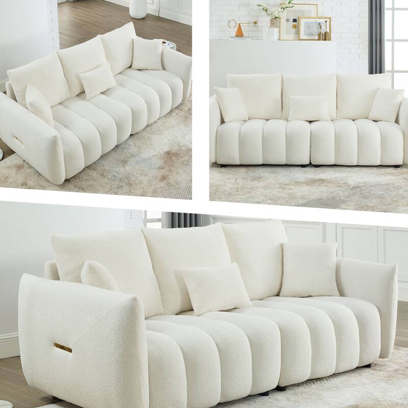 GDFStudio - 3-Seater Teddy Fabric 81" Sofa with 3 Back Pillows and 3 Back Cushions