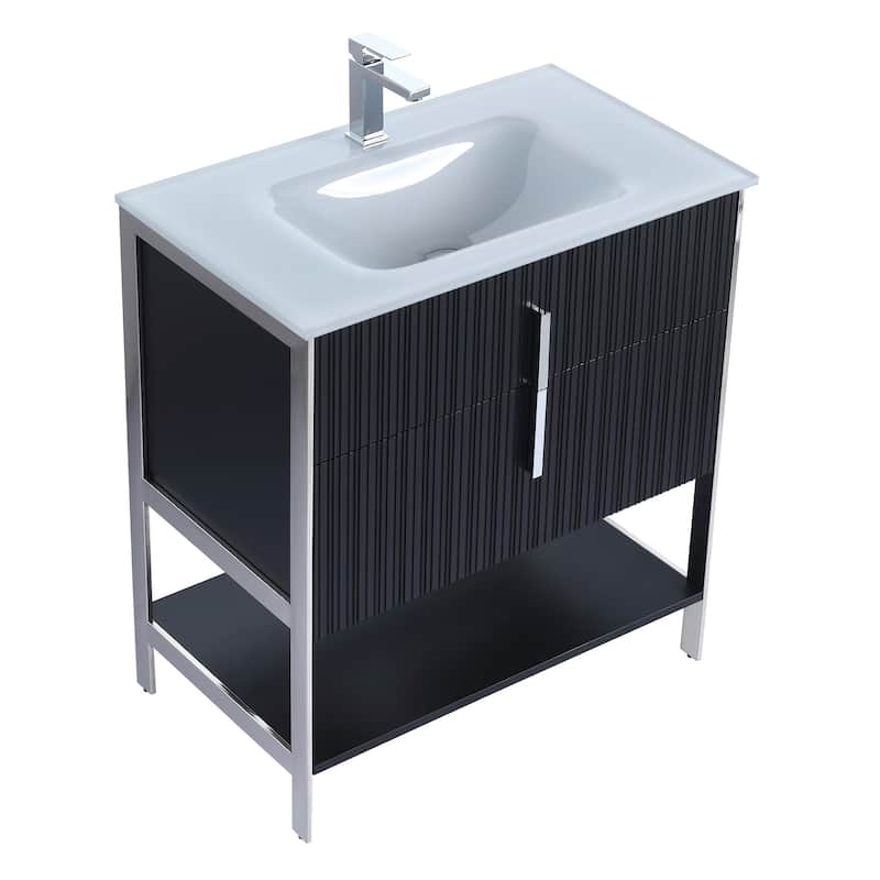 Fine Fixtures Serenity Modern Bathroom Vanity with White Glass Top
