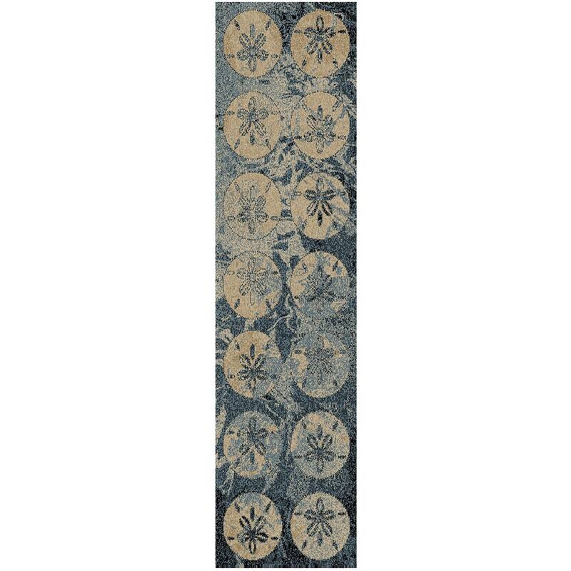 American Destination Sand Harbor Blue Coastal Area Rug - 2'3"x7'7"