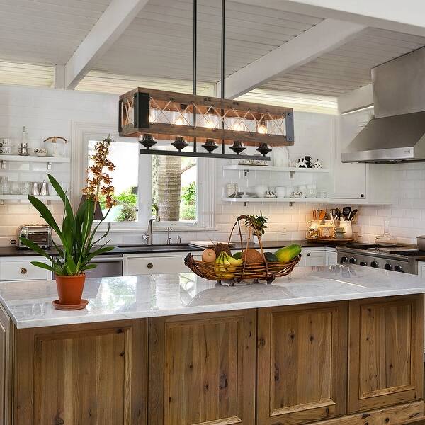 Farmhouse Rustic Wood Kitchen Island Chandelier for Dining ...