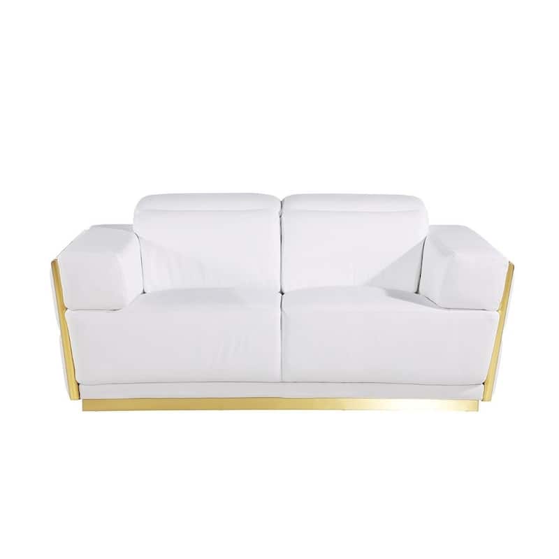 HomeRoots 70" White And Silver Italian Leather Loveseat