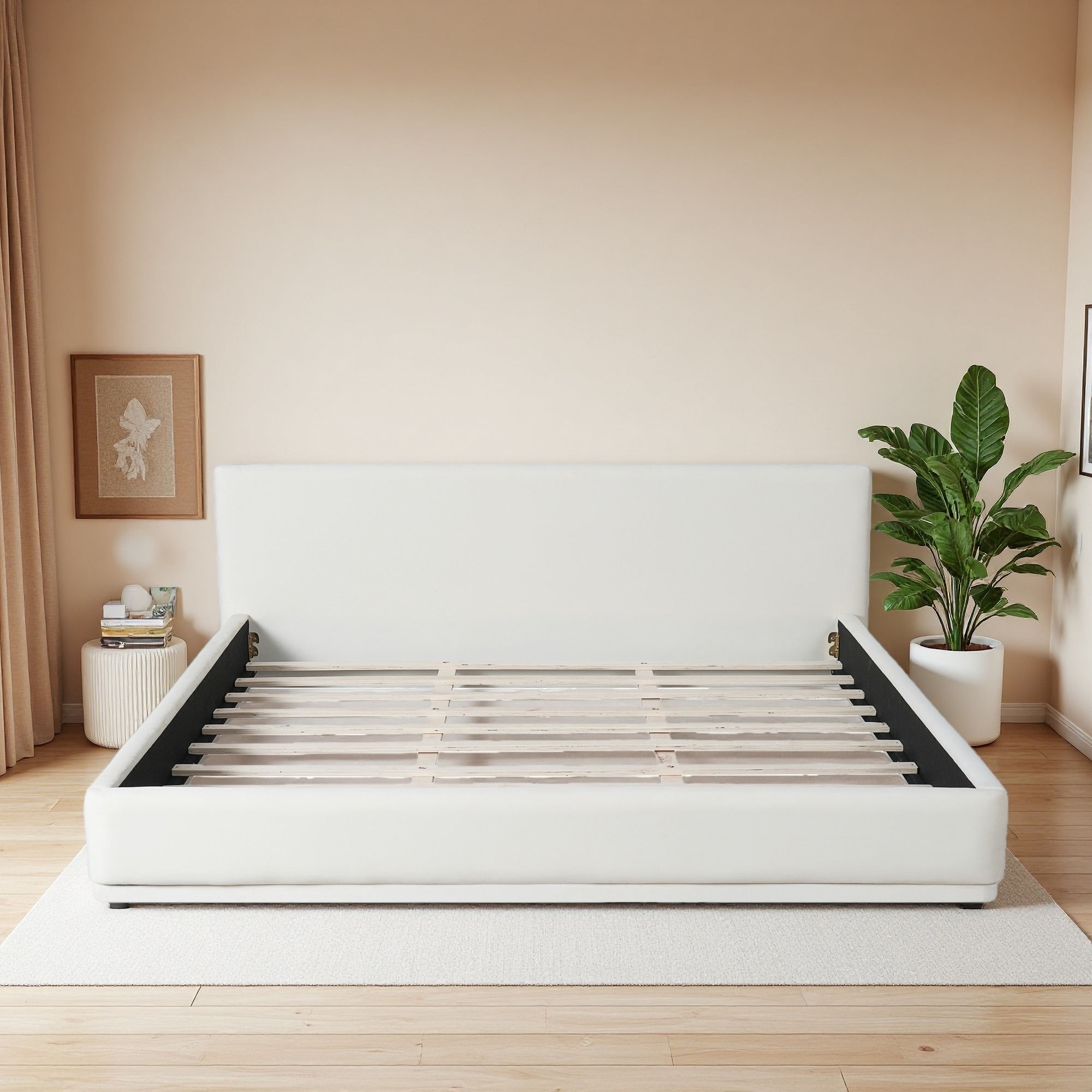 King Upholstered Platform Bed with Full Padded Headboard