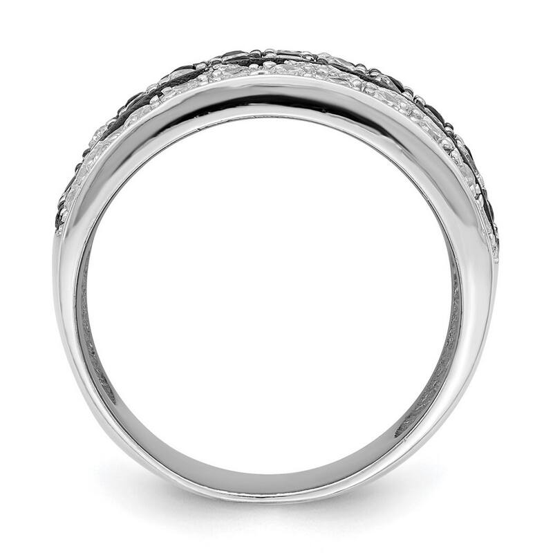 Curata 925 Sterling Silver Polished Open back Rhodium Black and White CZ Cubic Zirconia Simulated Diamond Checkerboard Ring