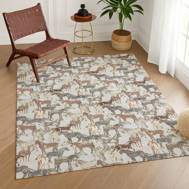 Machine Washable Indoor/ Outdoor Horse Herd Chantille Rug