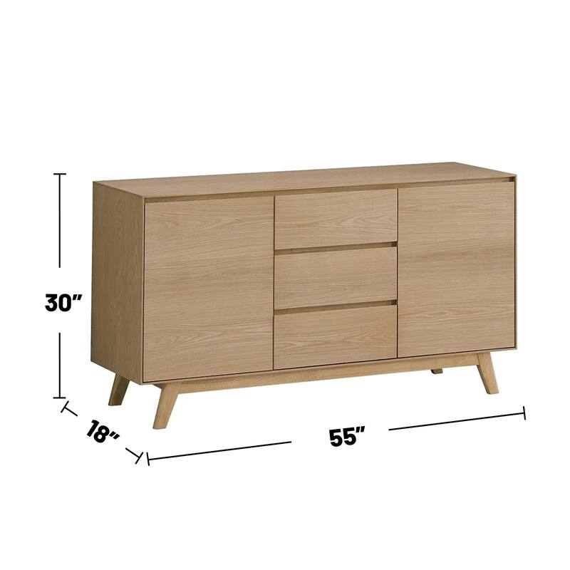 3 Drawers and 2 Doors Wooden Server in Oak Finish