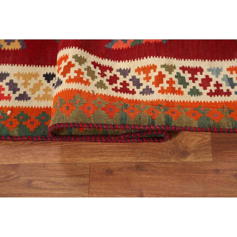 Kilim Qashqai Persian Vintage Rug Flatweave Geometric Wool Carpet - 4'11"x 7'11"