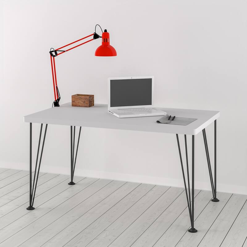 Wood Base With Metal Legs Study Desk - White