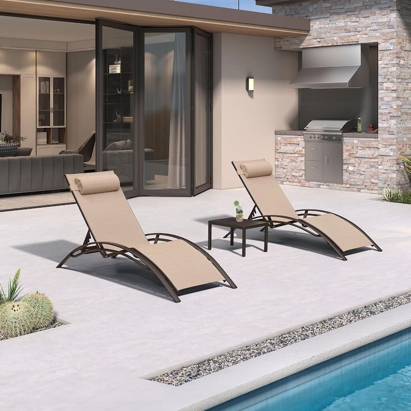 PURPLE LEAF Patio Chaise Lounge Chair Aluminum Recliner with Side Table - Pebble Gray