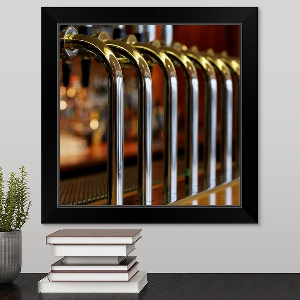 "Close-up of bar taps" Black Framed Print