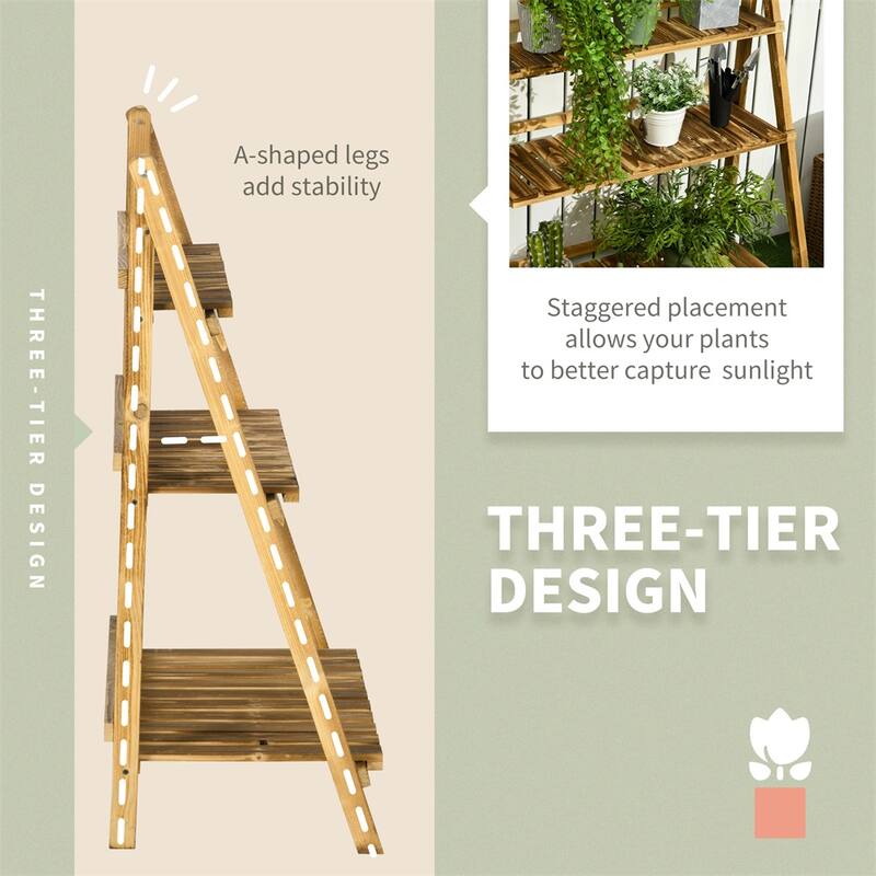 Natural Fir Wood 3 Tier Plant Stand Flower Display Rack for Garden Patio Indoor Use - 31.5" L x 14.75" W x 37" H