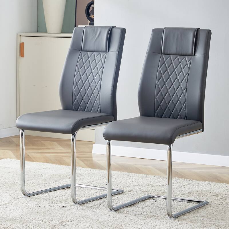 Leather Dining Chair Set of 6 Office Chair with C-Shaped Metal Legs