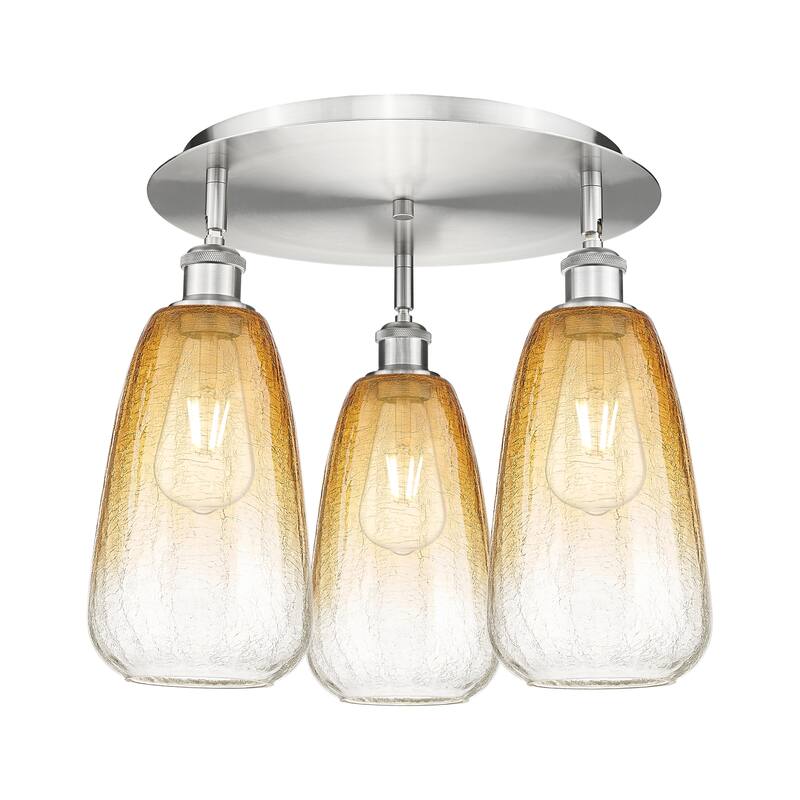 Innovations Lighting Endless Possibilities Ballston - Brookhaven Almond - 3 Light 18" Flush Mount - Satin Nickel/Amber