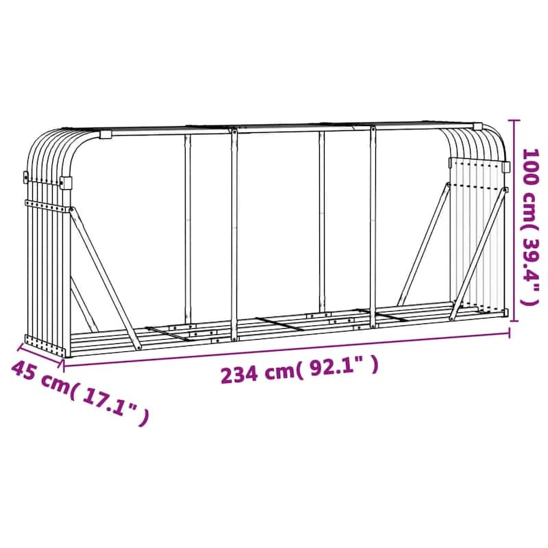 vidaXL Log Holder Outdoor Indoor Storage Firewood Rack Stand Galvanized Steel