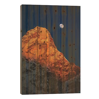 Nepal Himalayas Mount Everest And Moon Blue Hour II Print On Wood by Alex G Perez - Multi-Color