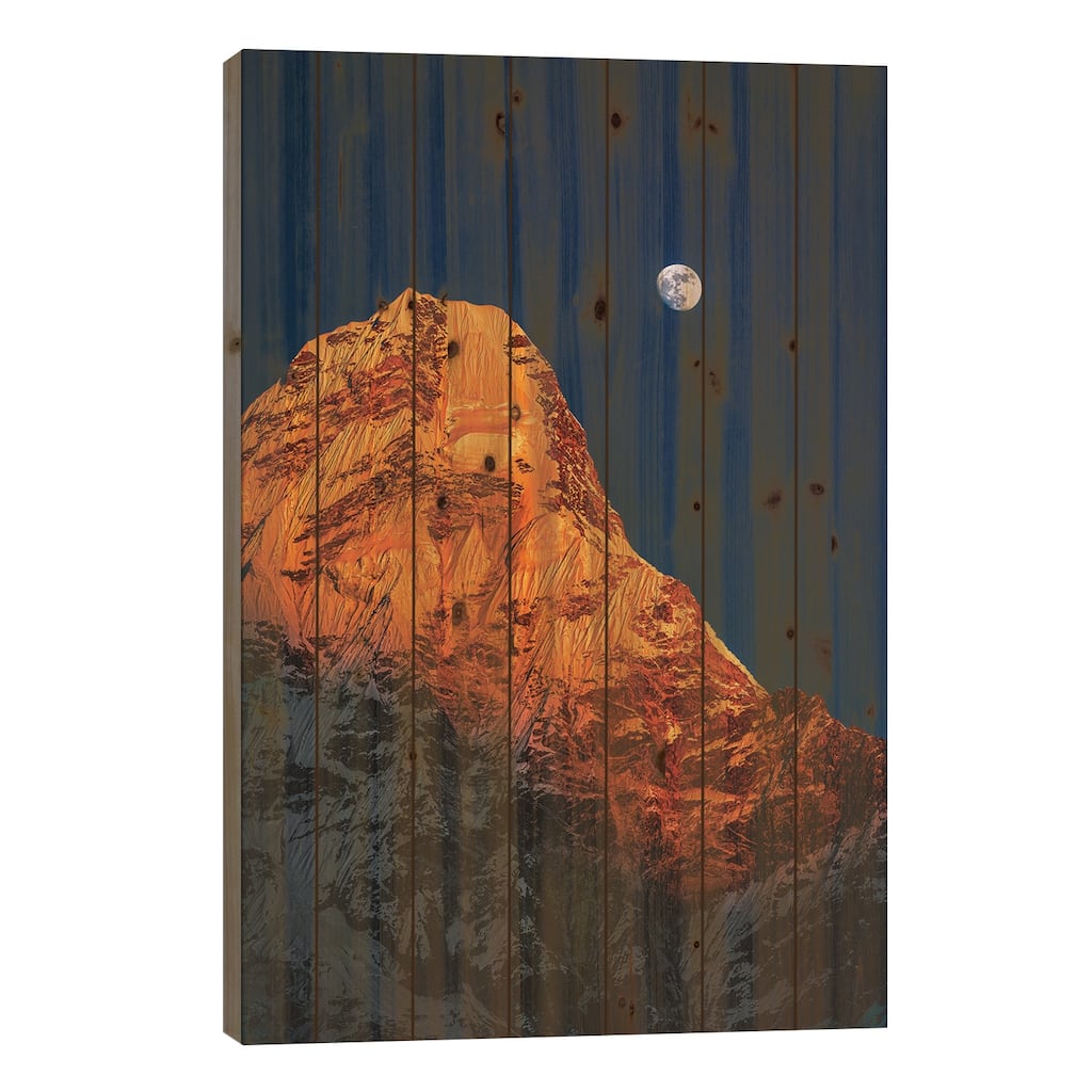 Nepal Himalayas Mount Everest And Moon Blue Hour II Print On Wood by Alex G Perez - Multi-Color