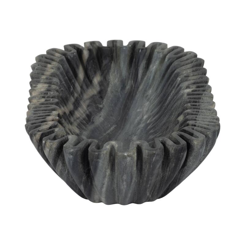 Decorative Wavy Marble Bowl with Ribbed Texture -Home Decor - 16", Tan